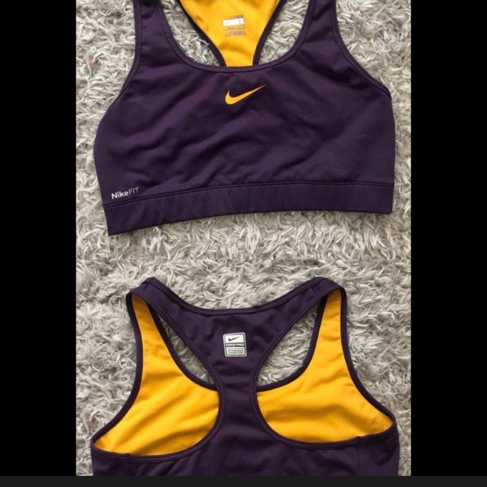 Nike Fit Sports Bra Lakers Eggplant and Gold xs